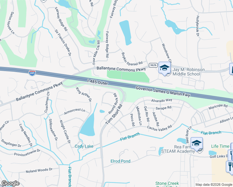 map of restaurants, bars, coffee shops, grocery stores, and more near 10706 Tom Short Road in Charlotte