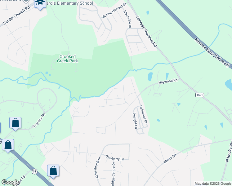 map of restaurants, bars, coffee shops, grocery stores, and more near 1003 Hannah Place in Monroe