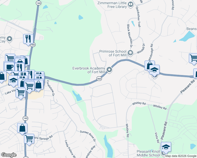 map of restaurants, bars, coffee shops, grocery stores, and more near 1423 Gold Hill Road in Fort Mill