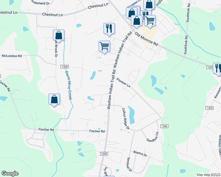 map of restaurants, bars, coffee shops, grocery stores, and more near 1716 Waxhaw Indian Trail Road in Indian Trail
