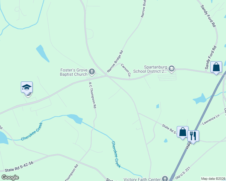map of restaurants, bars, coffee shops, grocery stores, and more near 396 Casey Creek Road in Chesnee