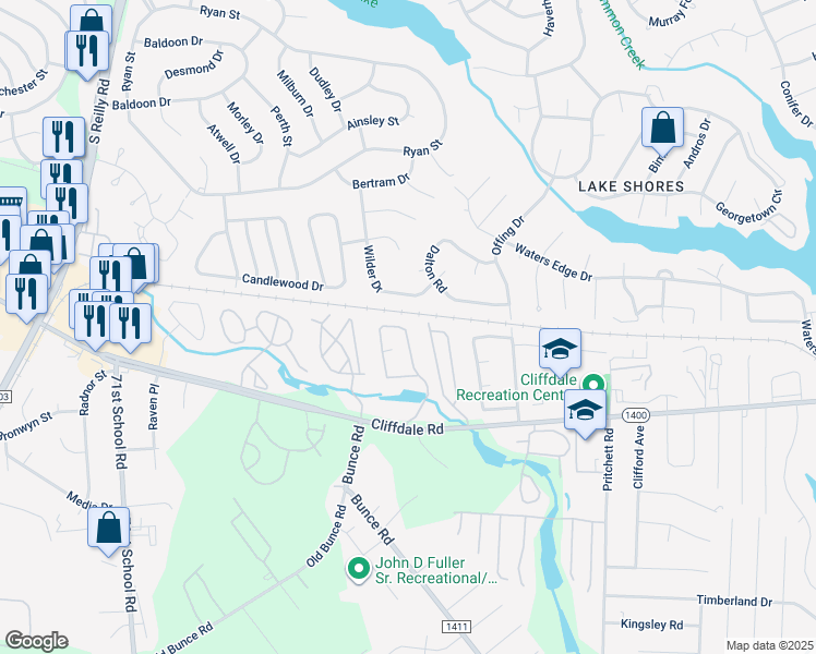 map of restaurants, bars, coffee shops, grocery stores, and more near 679 Bartons Landing Place in Fayetteville