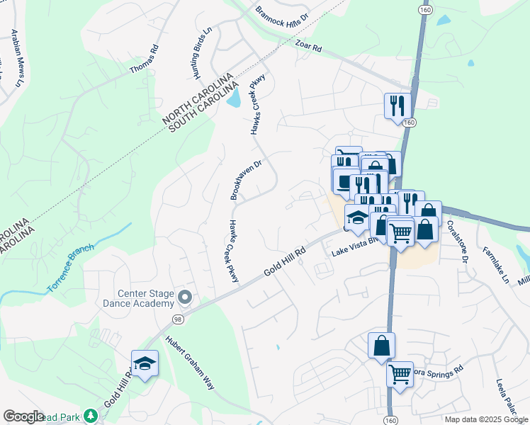 map of restaurants, bars, coffee shops, grocery stores, and more near 3027 Old Farm Road in Fort Mill