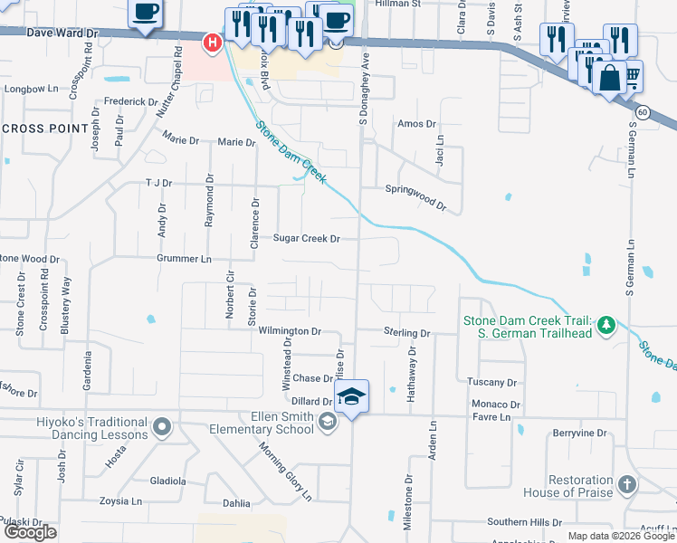 map of restaurants, bars, coffee shops, grocery stores, and more near 2115 Rosemary Drive in Conway