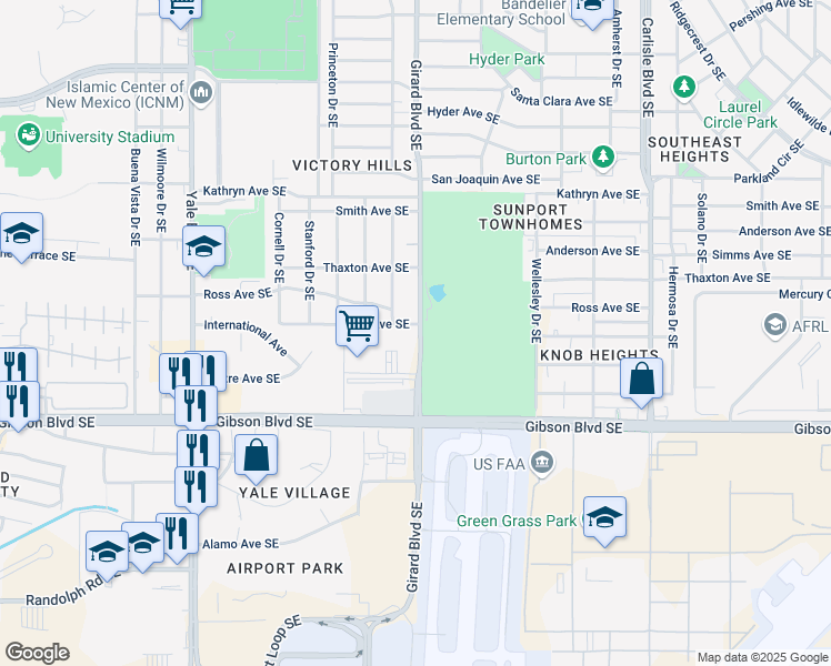 map of restaurants, bars, coffee shops, grocery stores, and more near 2800 Vail Avenue Southeast in Albuquerque
