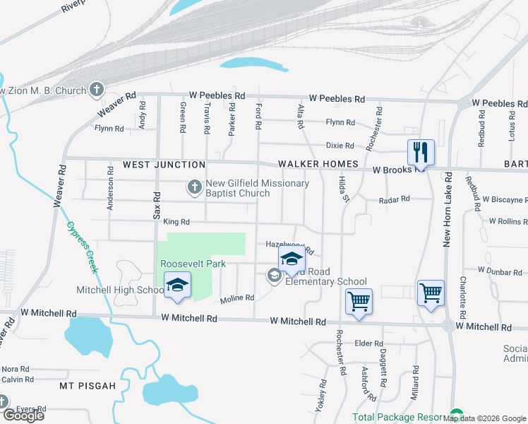 map of restaurants, bars, coffee shops, grocery stores, and more near 3211 Ford Road in Memphis