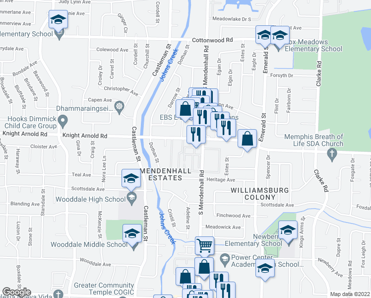 map of restaurants, bars, coffee shops, grocery stores, and more near 3195 Tyrol Court in Memphis