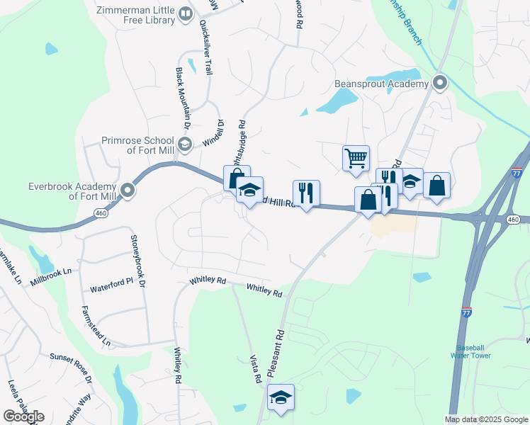map of restaurants, bars, coffee shops, grocery stores, and more near 1061 Gold Hill Road in Fort Mill