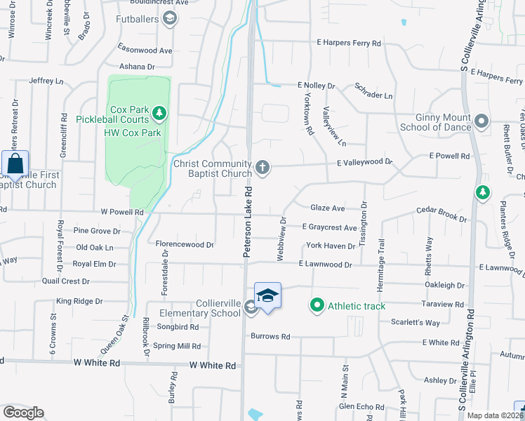map of restaurants, bars, coffee shops, grocery stores, and more near 826 Peterson Lake Road in Collierville