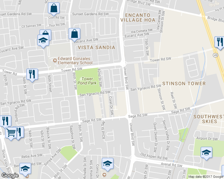 map of restaurants, bars, coffee shops, grocery stores, and more near 7944 Christopher Road Southwest in Albuquerque