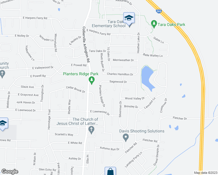 map of restaurants, bars, coffee shops, grocery stores, and more near 514 Planters Ridge Cove in Collierville