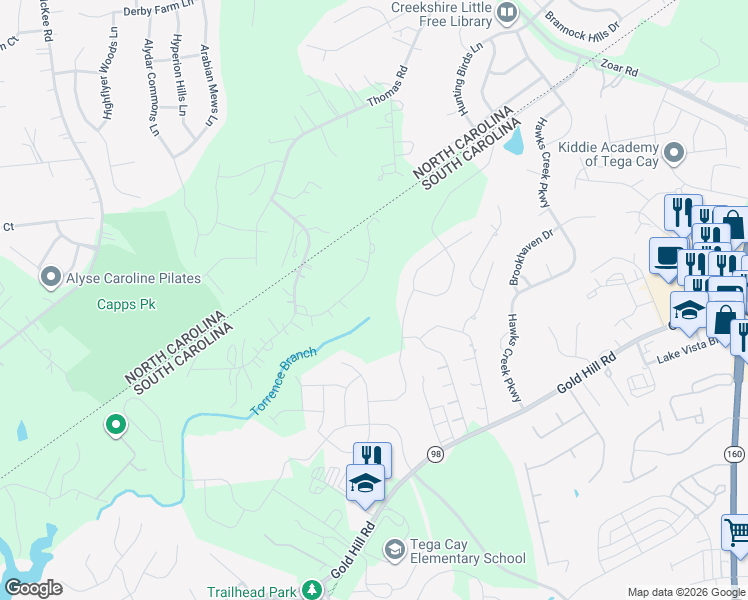map of restaurants, bars, coffee shops, grocery stores, and more near 1855 Northfield Lane in Fort Mill