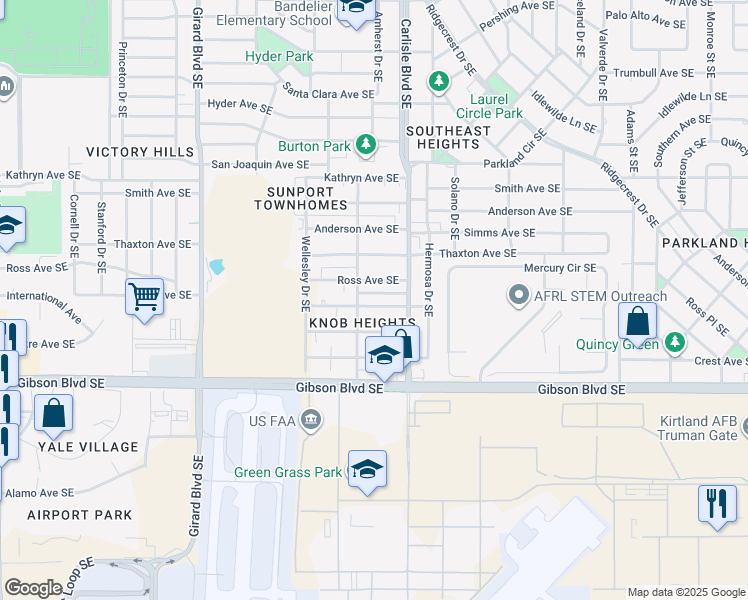 map of restaurants, bars, coffee shops, grocery stores, and more near in Albuquerque