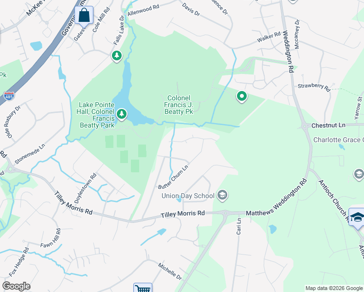 map of restaurants, bars, coffee shops, grocery stores, and more near 2904 Carding Place in Matthews
