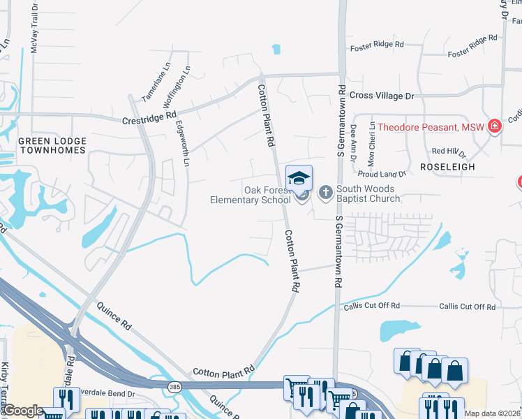 map of restaurants, bars, coffee shops, grocery stores, and more near 7388 Cotton Grove Court in Memphis