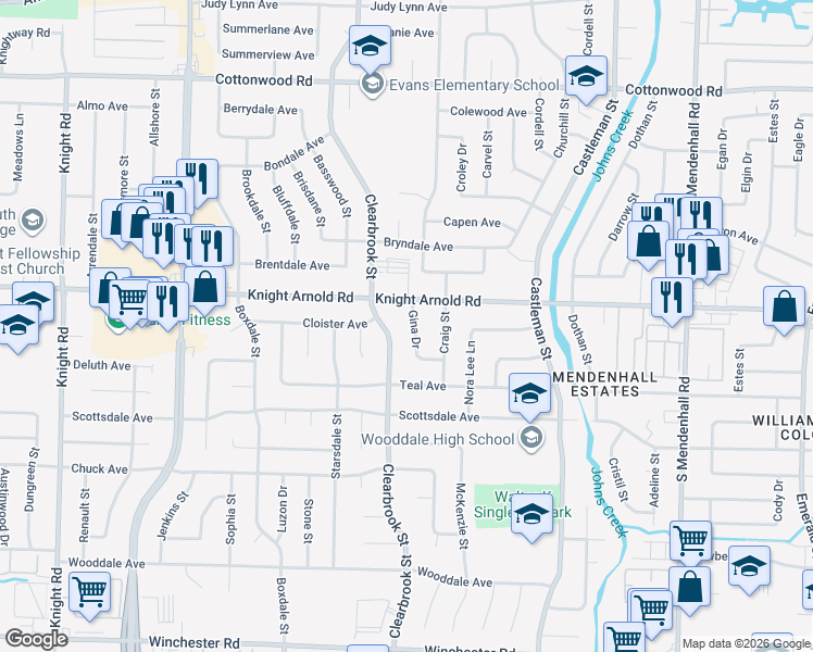 map of restaurants, bars, coffee shops, grocery stores, and more near 3210 Gina Drive in Memphis