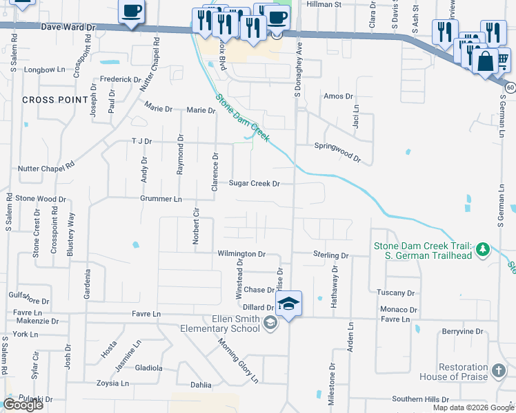 map of restaurants, bars, coffee shops, grocery stores, and more near 1405 South Donaghey Avenue in Conway