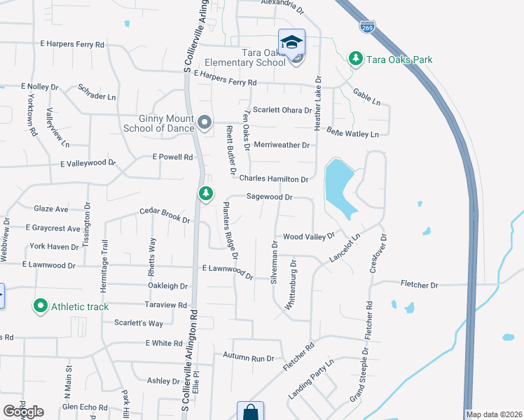 map of restaurants, bars, coffee shops, grocery stores, and more near 781 Lark Hill Cove in Collierville
