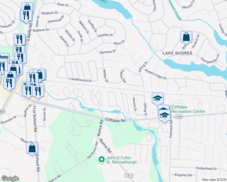 map of restaurants, bars, coffee shops, grocery stores, and more near 681 Bartons Landing Place in Fayetteville