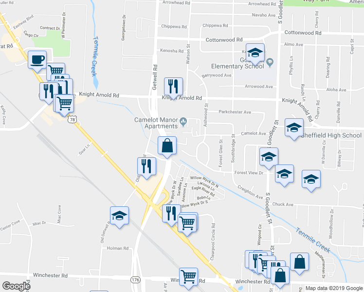 map of restaurants, bars, coffee shops, grocery stores, and more near 4002 Ashview Cove in Memphis