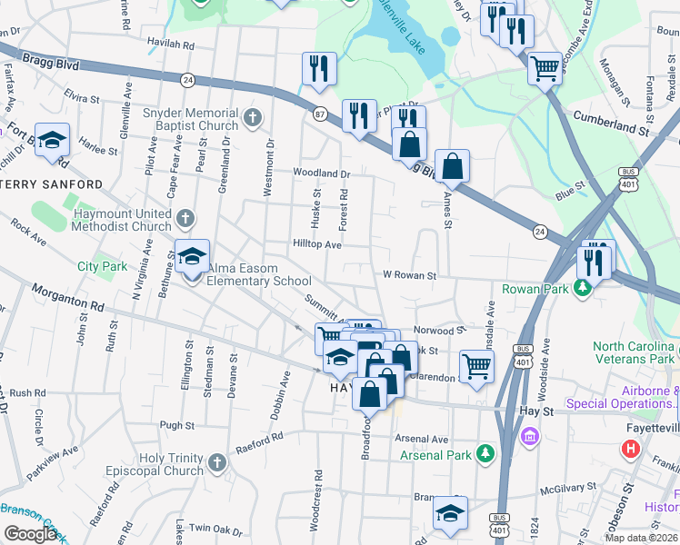map of restaurants, bars, coffee shops, grocery stores, and more near 1306 Goodview Avenue in Fayetteville