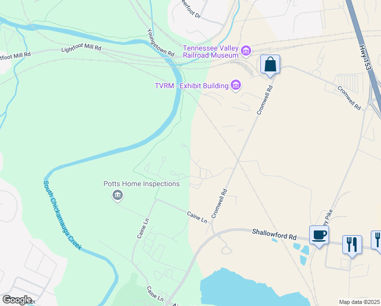 map of restaurants, bars, coffee shops, grocery stores, and more near 3940 Camellia Drive in Chattanooga