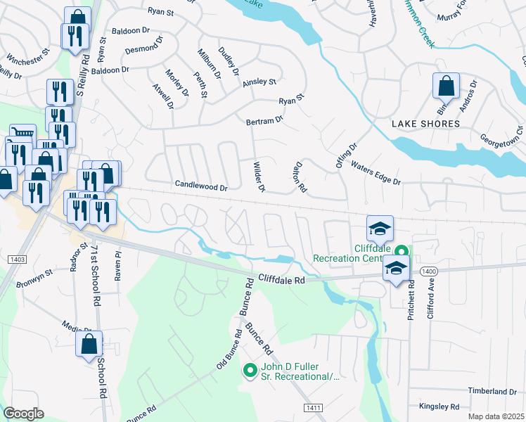 map of restaurants, bars, coffee shops, grocery stores, and more near 673 Bartons Landing Place in Fayetteville