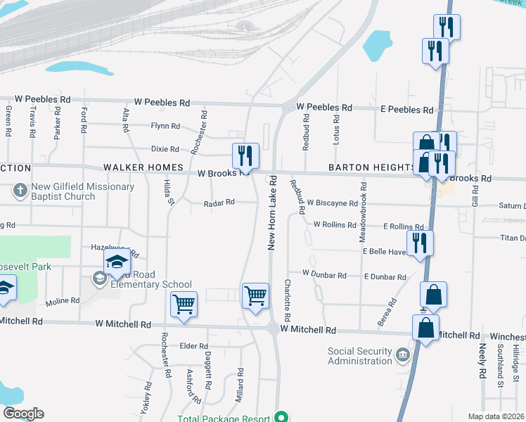 map of restaurants, bars, coffee shops, grocery stores, and more near 3219 Charlotte Road in Memphis