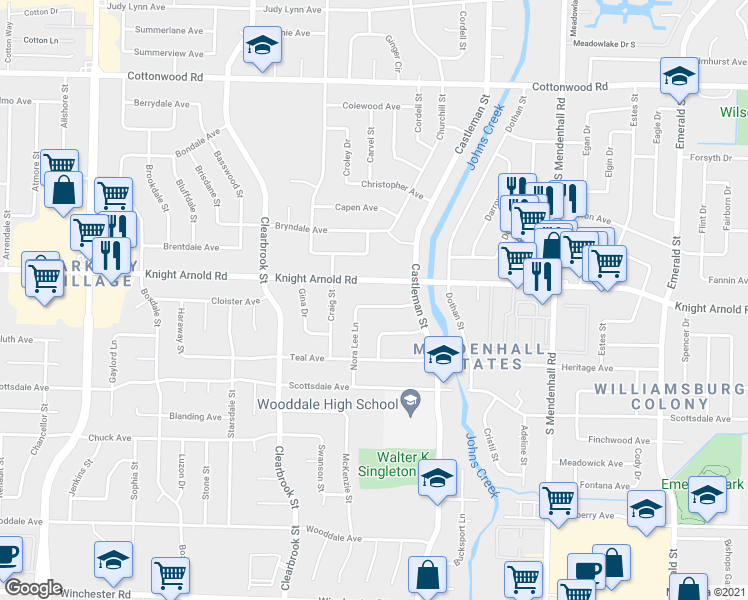 map of restaurants, bars, coffee shops, grocery stores, and more near 5100 Jessie Lee Lane in Memphis