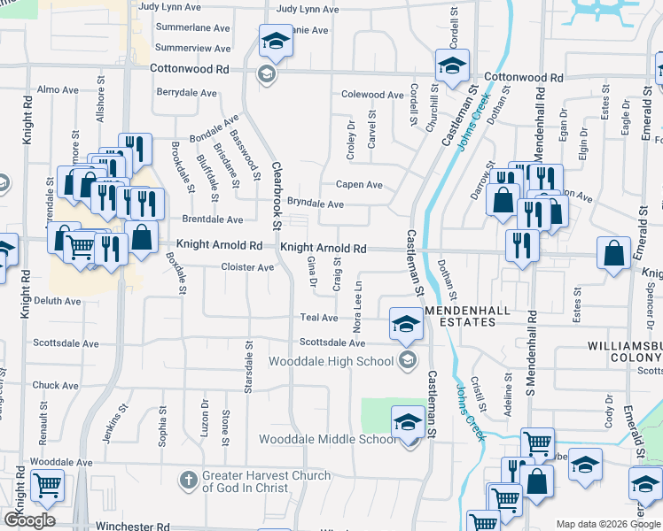 map of restaurants, bars, coffee shops, grocery stores, and more near 3206 Craig Street in Memphis