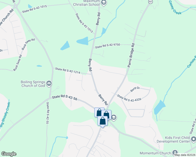 map of restaurants, bars, coffee shops, grocery stores, and more near 806 Berry Road in Boiling Springs
