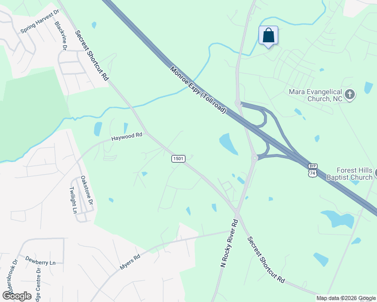 map of restaurants, bars, coffee shops, grocery stores, and more near 5306 Secrest Shortcut Road in Monroe