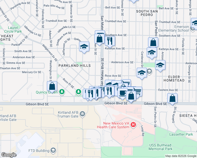 map of restaurants, bars, coffee shops, grocery stores, and more near 1312 Truman Street Southeast in Albuquerque