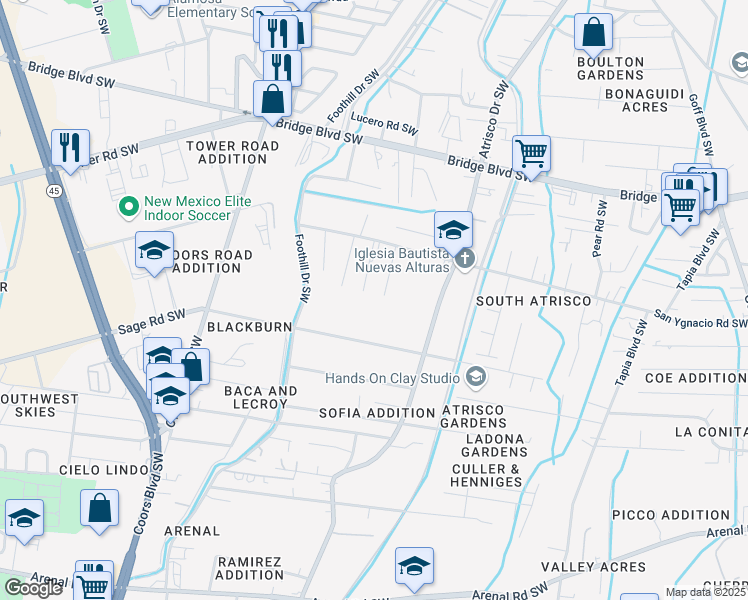 map of restaurants, bars, coffee shops, grocery stores, and more near 2507 Rosendo Garcia Road Southwest in Albuquerque