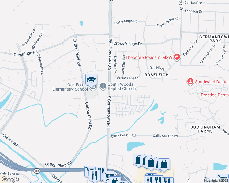 map of restaurants, bars, coffee shops, grocery stores, and more near 7517 Callis Creek Drive in Memphis