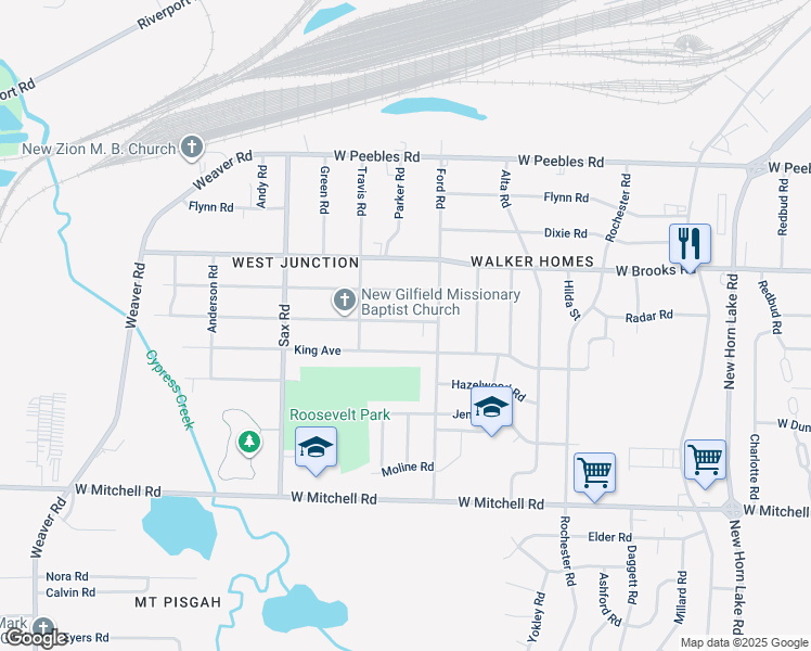 map of restaurants, bars, coffee shops, grocery stores, and more near 552 King Avenue in Memphis