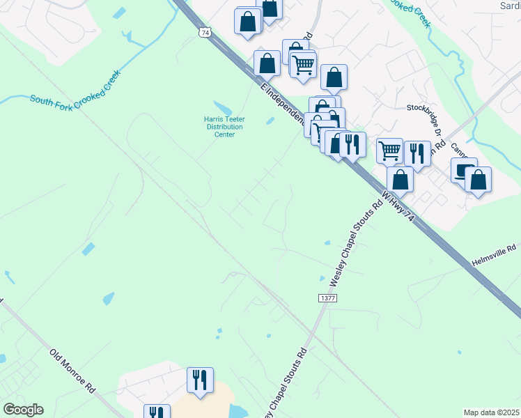 map of restaurants, bars, coffee shops, grocery stores, and more near 5801 Autumn Trace Lane in Indian Trail