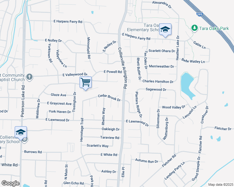map of restaurants, bars, coffee shops, grocery stores, and more near 790 Carianne Cove in Collierville