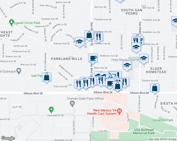 map of restaurants, bars, coffee shops, grocery stores, and more near 1312 Truman Street Southeast in Albuquerque