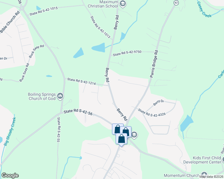 map of restaurants, bars, coffee shops, grocery stores, and more near 806 Berry Road in Boiling Springs