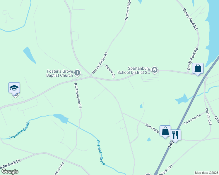 map of restaurants, bars, coffee shops, grocery stores, and more near 396 Casey Creek Road in Chesnee