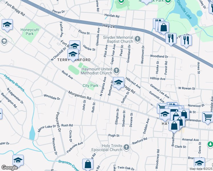 map of restaurants, bars, coffee shops, grocery stores, and more near 1840 Morganton Road in Fayetteville
