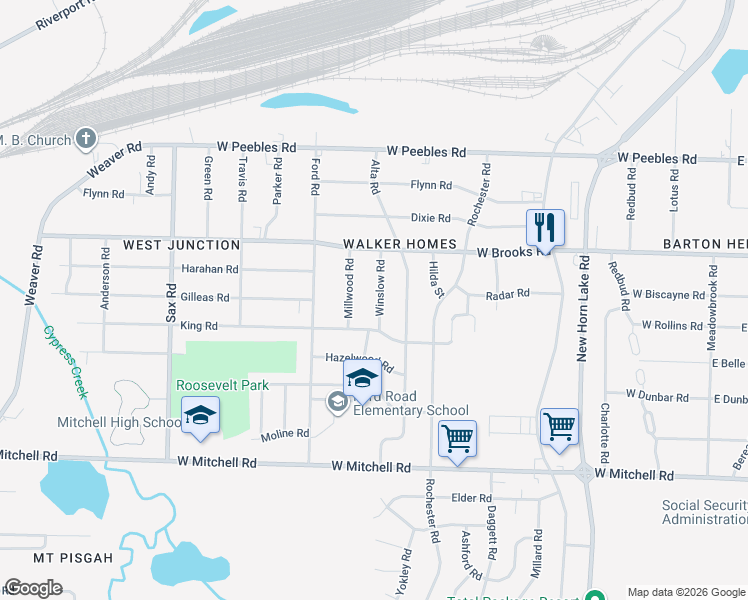 map of restaurants, bars, coffee shops, grocery stores, and more near 3215 Winslow Road in Memphis