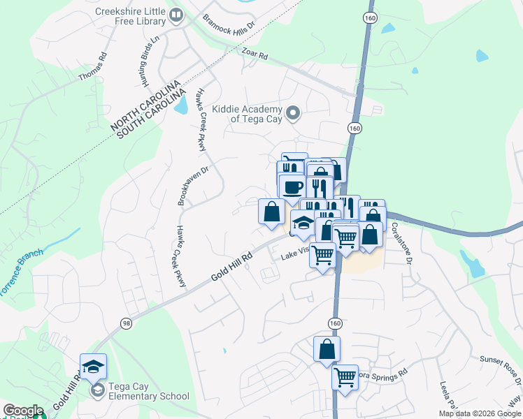 map of restaurants, bars, coffee shops, grocery stores, and more near 810 Eden Avenue in Fort Mill