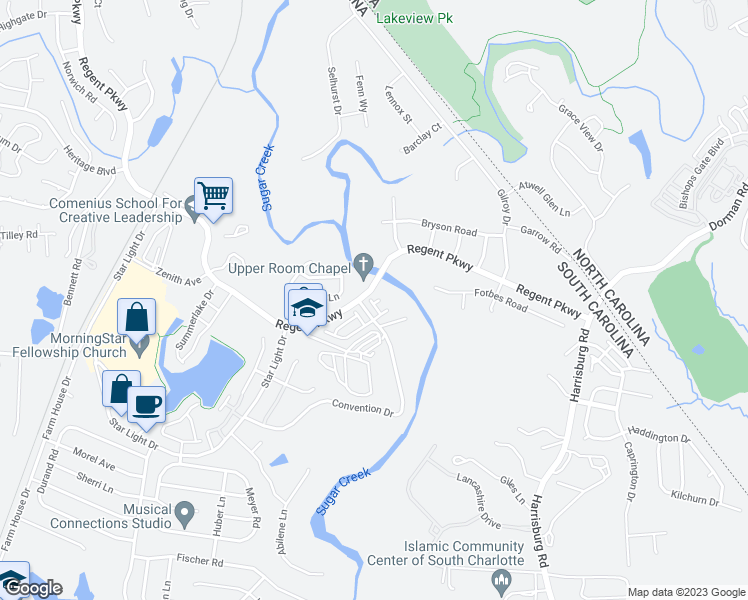 map of restaurants, bars, coffee shops, grocery stores, and more near 103 Jeffrey Street in Fort Mill
