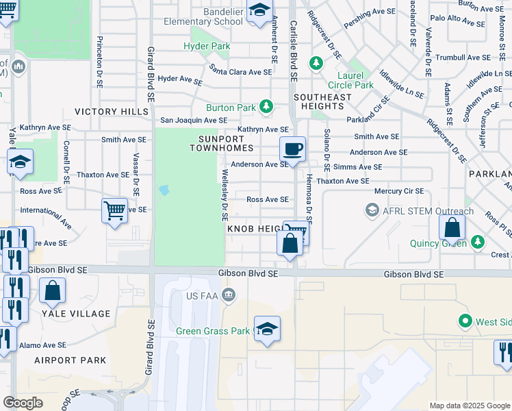map of restaurants, bars, coffee shops, grocery stores, and more near in Albuquerque