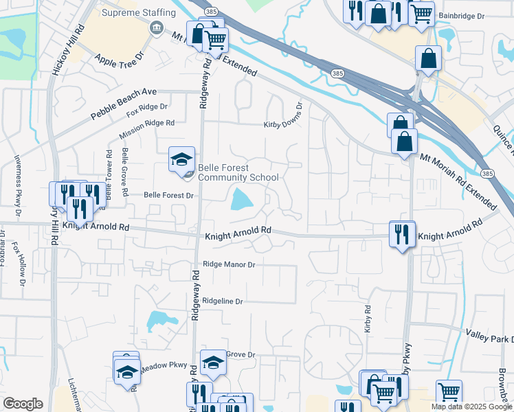 map of restaurants, bars, coffee shops, grocery stores, and more near 6285 Lake View Trail in Memphis
