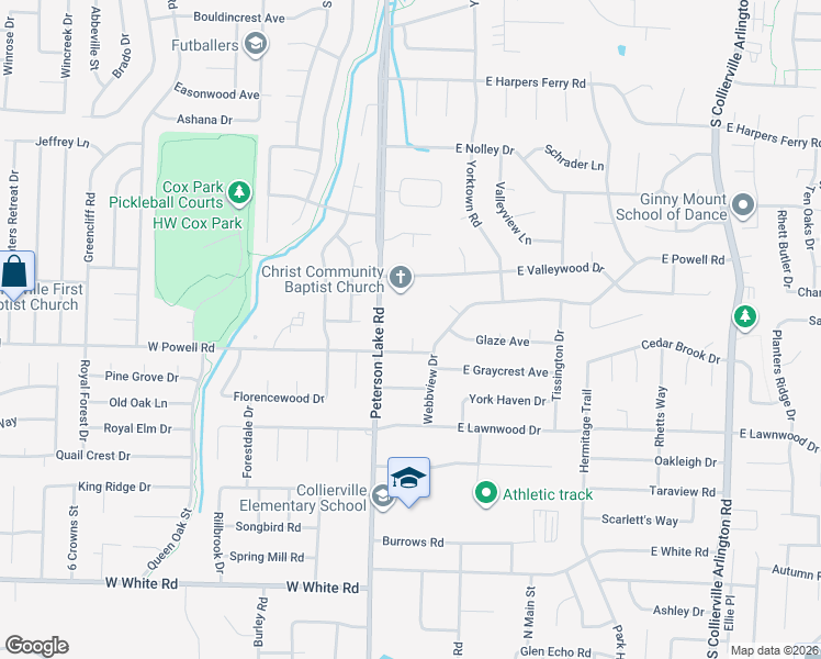 map of restaurants, bars, coffee shops, grocery stores, and more near 826 Peterson Lake Road in Collierville