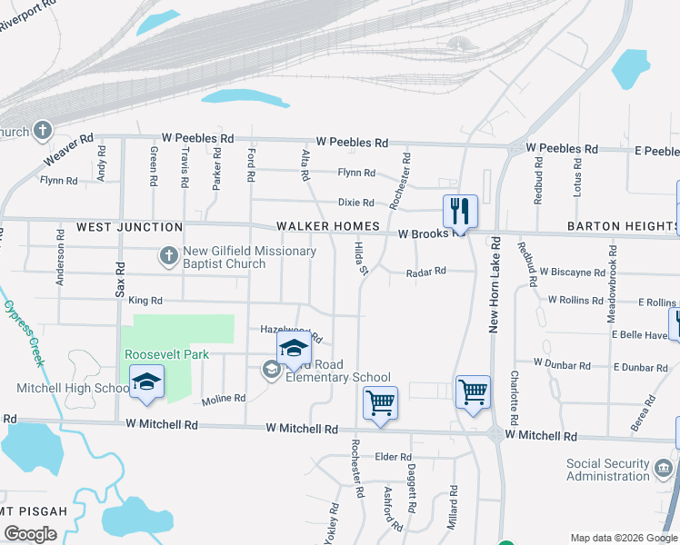 map of restaurants, bars, coffee shops, grocery stores, and more near 3156 Alta Road in Memphis