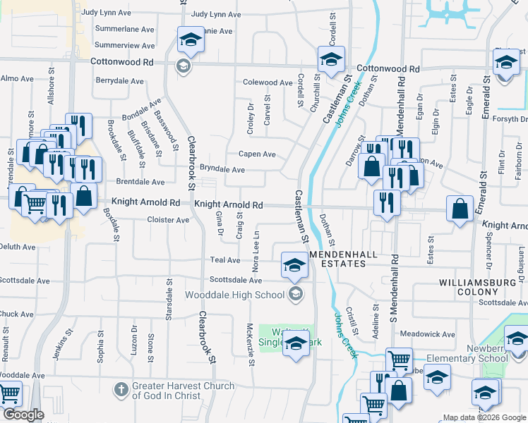 map of restaurants, bars, coffee shops, grocery stores, and more near 5100 Knight Arnold Road in Memphis